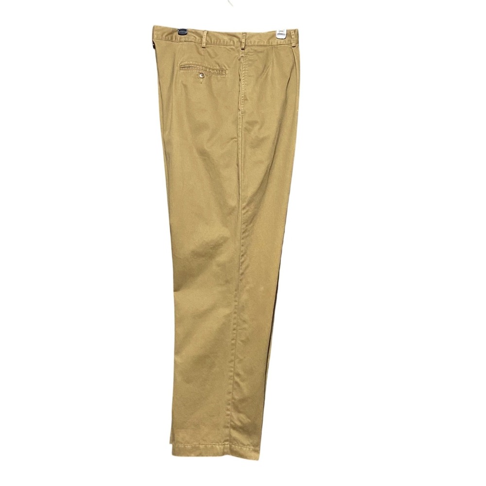 Lands End Mens Khaki Pleated Chino Pants 42x32 Cotton Twill Tan Straight Leg